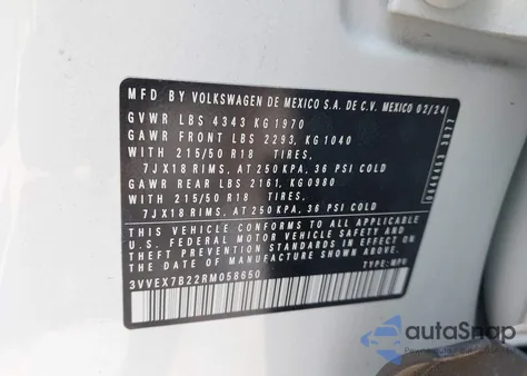 2024 Volkswagen Taos 1.5T Se z USA, uszkodzony, nr VIN 3VVEX7B22RM058650